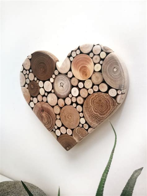 Wooden Heart Wall Art Rustic Brown Heart Wood Slices Heart Etsy