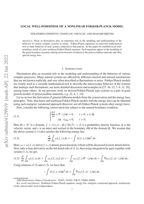 Pdf Local Well Posedness Of A Nonlinear Fokker Planck Model