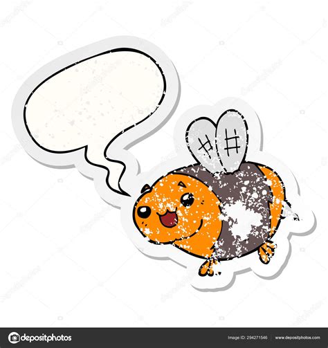 Funny Cartoon Bee And Speech Bubble Distressed Sticker Stock