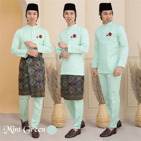 Mint Green Baju Melayu Slim Fit Material Premium Duchess Nikah