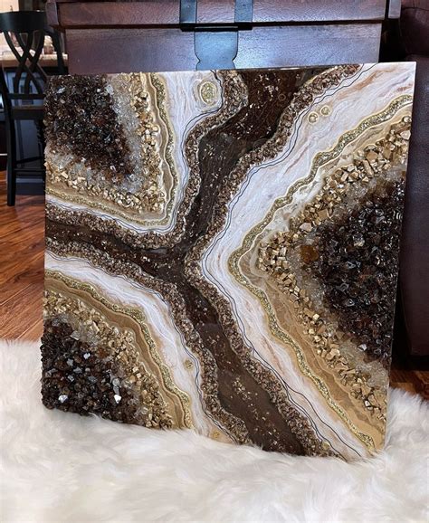 Coffee And Cream Geode Resin Wall Painting By Lisa Gates Geode Art