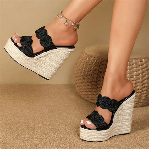 Eilyken Fashion Weave Solid Platform Wedges Slippers Sandals Women 2024