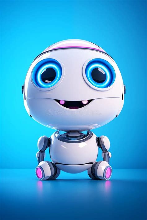 Adorable Friendly Robot With Large Expressive Eyes On A Blue Background