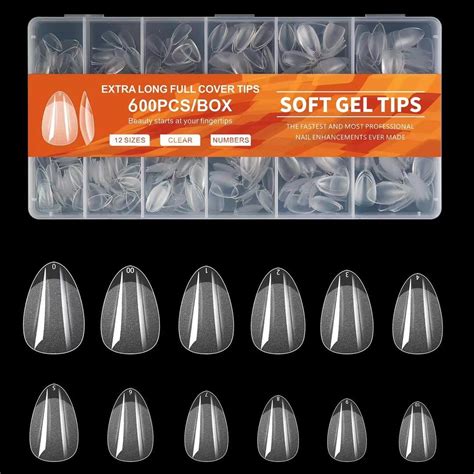 600pcs Short Almond Nail Tips Soft Gel X Nail Tips Almond Short Clear