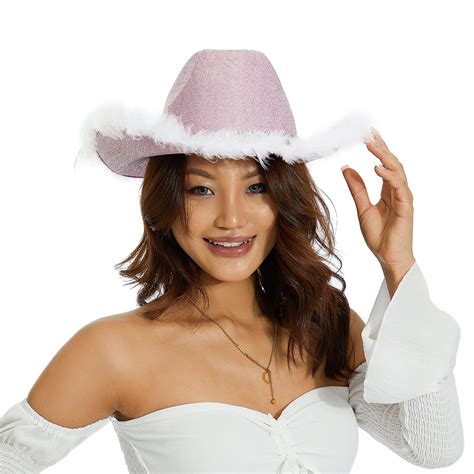 Huakaishijie Cowboy Hats With Feathers Women Men Fluffy Cowgirl Hat