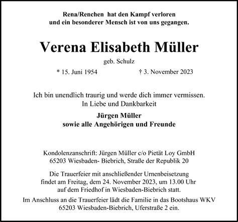 Traueranzeigen von Verena Elisabeth Müller HamburgerTRAUER de