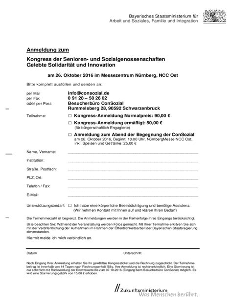 Ausf Llbar Online Anmeldung Zum Kongress Der Senioren Fax Email Drucken