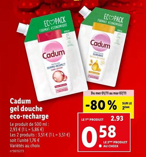 Promo Cadum Gel Douche Eco Recharge Chez Lidl