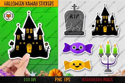 Halloween Kawaii Stickers PNG, Printable Halloween Stickers