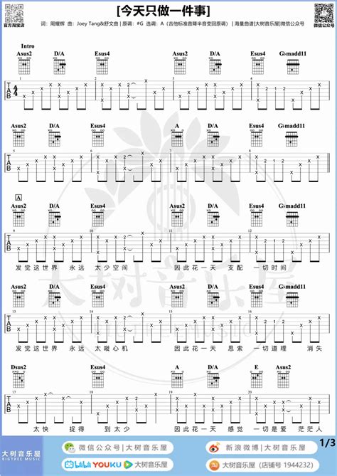 今天只做一件事吉他谱 陈奕迅 A调指法 吉他弹唱教学 酷琴谱