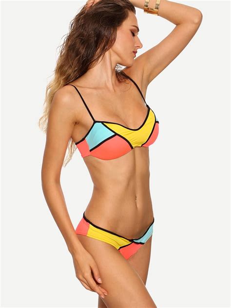 Contrast Trim Color Block Bikini Set SheIn Sheinside