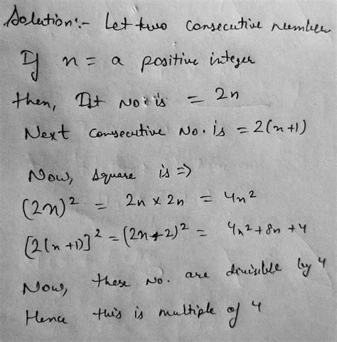 Solved Prove That The Difference Between The Squares Of Two Consecutive Even Numbers Is Always