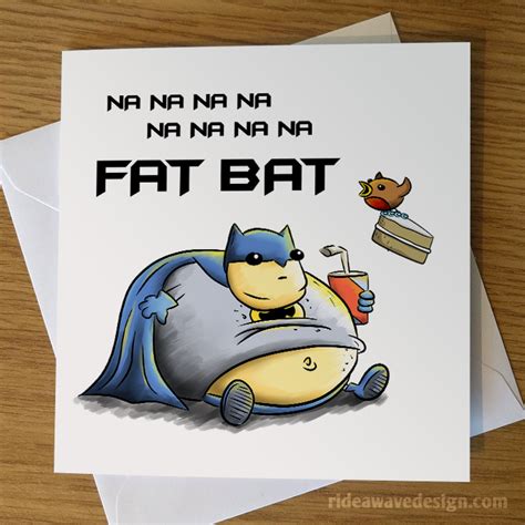 Fat Batman Cartoon Birthday Card Superhero Card Ride A Wave Design