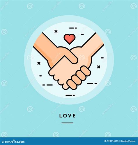 Couple Holding Hands Flat Design Thin Line Banner Stock Vector