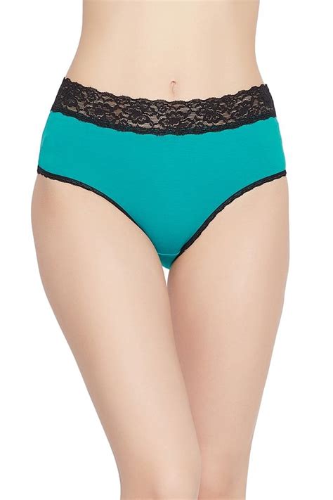 Buy Mid Waist Hipster Panty In Teal With Lace Waist Cotton Online India Best Prices Cod