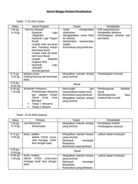 Aktiviti Minggu Pertama Persekolahan 2024 Pdf