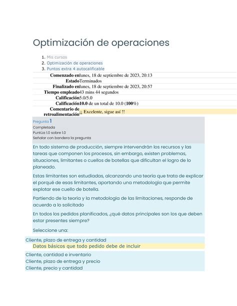 Autocalificable Semana Optimizaci N De Operaciones Optimizaci N De