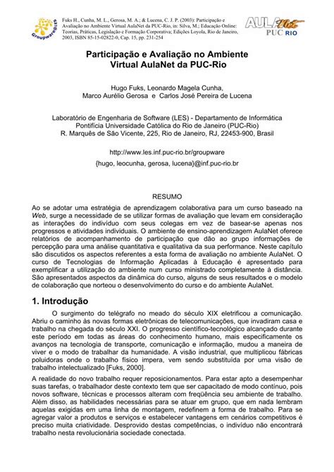 PDF Participação e Avaliação no Ambiente Virtual AulaNet da