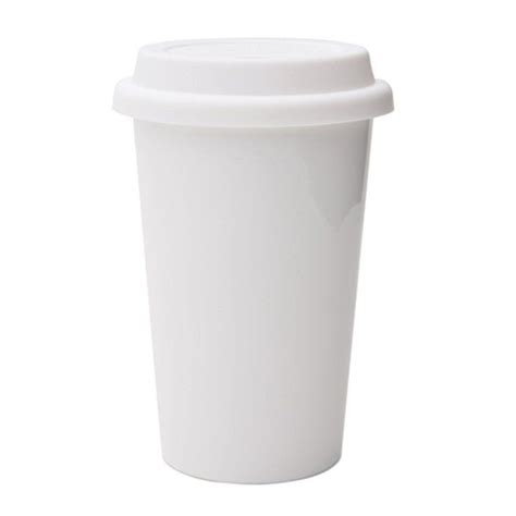 Udmug Reusable Double Wall Insulated White Ceramic Travel Coffee Cup