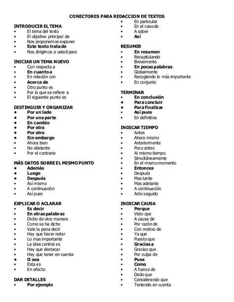 Conectores Para Redaccion De Textos 1 Spanish Writing School Study