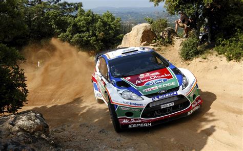 White And Blue Ford Fiesta Rally Car On Dirt Road At Daytime HD