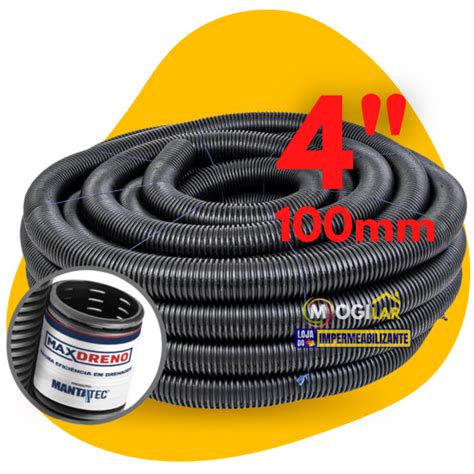 50m Tubo Dreno Perfurado Conduite Duto Corrugado 4 100mm P Drenagem