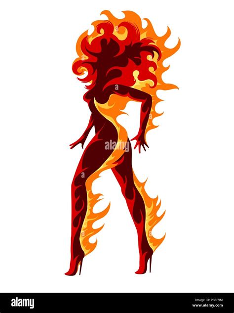 Woman Silhouette In Flame Symbol Of Fire Isolated On White Background Vector Illustration