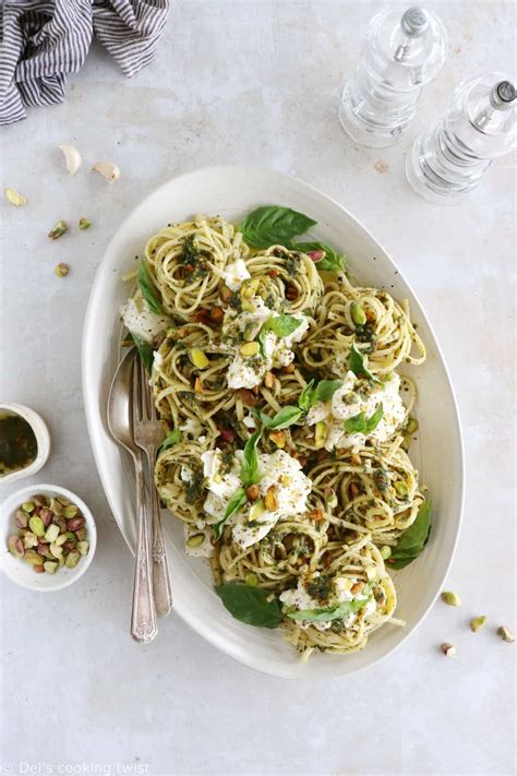 Pâtes au pesto de pistaches et burrata Del s cooking twist