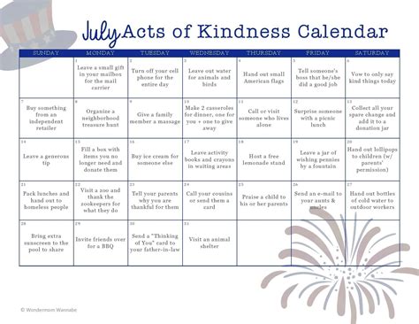 2020 Monthly Acts Of Kindness Calendars Random Acts Of Kindness