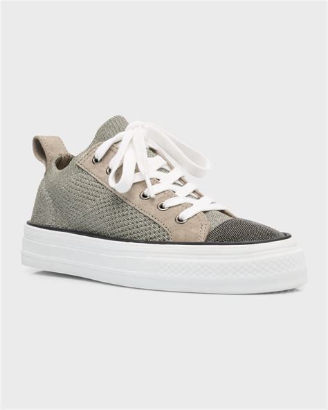 Brunello Cucinelli Knit Monili Cap Toe Sneakers Neiman Marcus