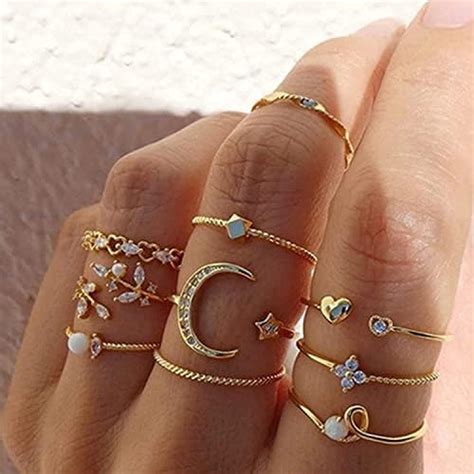 U K Goldenes Fingerkn Chel Ring Set F R Damen St Ck Trendige