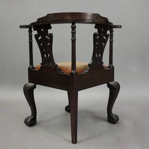 Chippendale Style Carved Mahogany and Floral Needlepoint Corner Chair