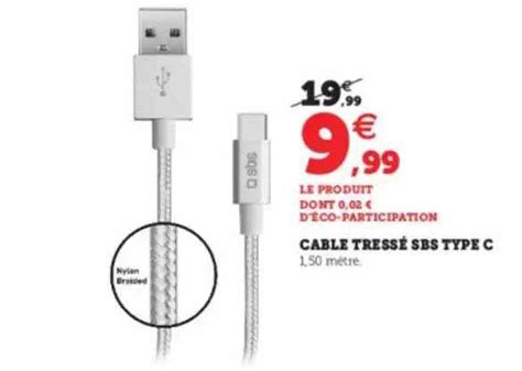 Promo Câble Tressé Sbs Type C chez Hyper U iCatalogue fr