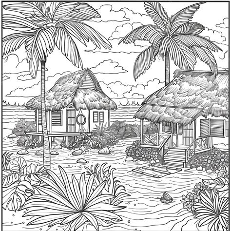 Adult Coloring Page Village Life Premium Ai Generated Vector