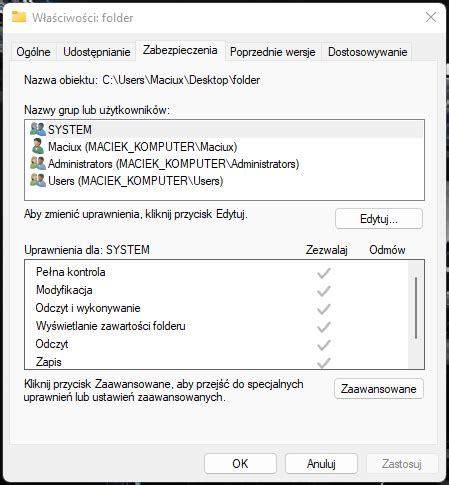 Uprawnienia NTFS do plików i folderów Windows 10