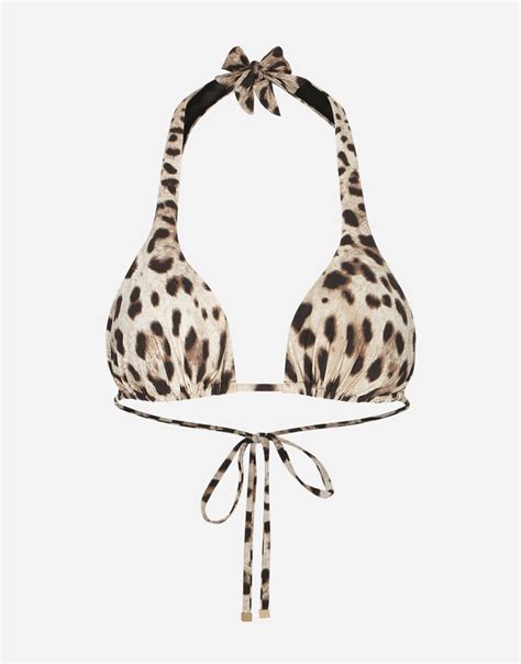 Leopard Print Padded Triangle Bikini Top In Multicolor For Women