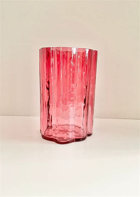 Vintage Cranberry Glass Fluted Vase Etsy