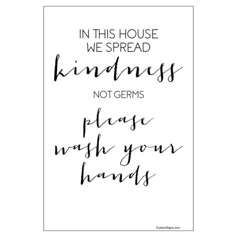 Spread Kindness Not Germs Hand Washing Full Color Sign 6 X 4