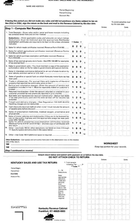 Kentucky Sales Use Tax Worksheet Printable Pdf Download — Db