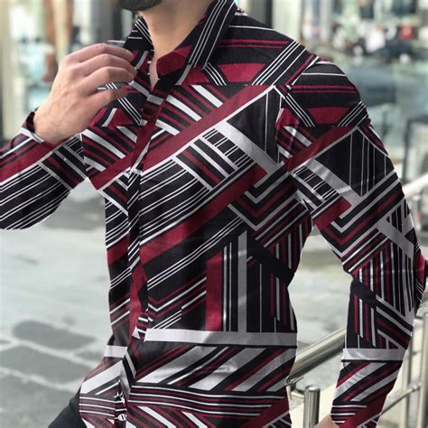 Mens Geometric Print Casual Long Sleeve Shirt Shirts In Style