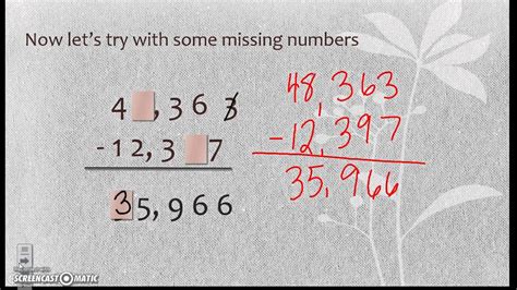 Subtraction Using The Standard Algorithm And Missing Values Youtube