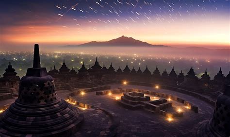 Premium AI Image | Panoramic view of the beauty of candi borobudur ...