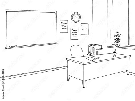 Classroom Graphic Black White Interior Sketch Illustration Vector Stock Vector Adobe Stock