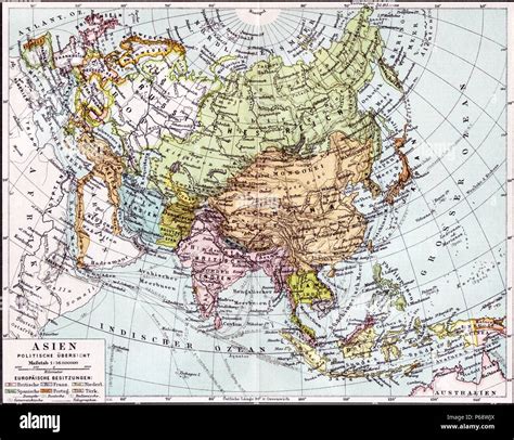 German Map Of Europe Russia And Asia Dated To 1890 The British India Colony And Dutch East