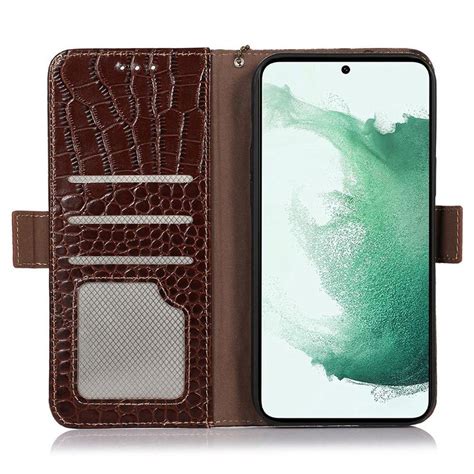 Samsung Galaxy S23 Fe Skórzane Etui Z Portfelem Crocodile Z Rfid Brąz