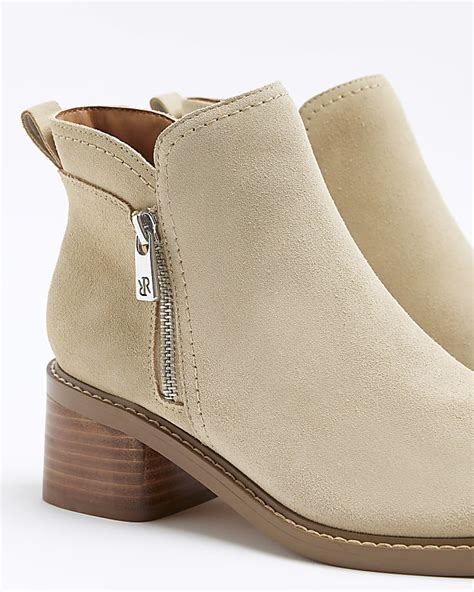 Stone Suede Heeled Ankle Boots River Island