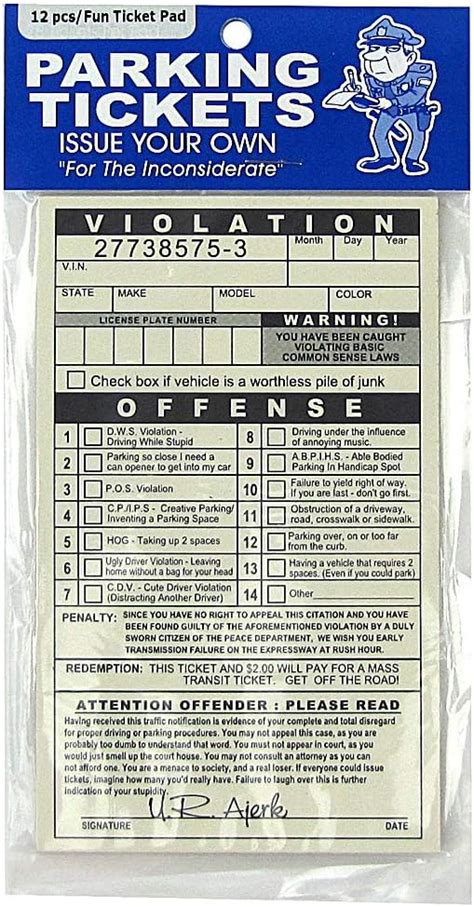 Fake Handicap Parking Ticket Printable