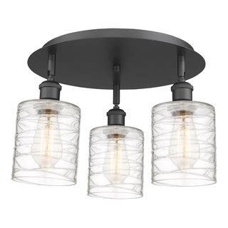 Cobbleskill 3 Light 17 Flush Mount Matte Black Deco Swirl Glass Shade