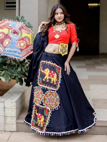 Black Color Embroidered Patch Work Pure Cotton Navaratri Chaniya Choli