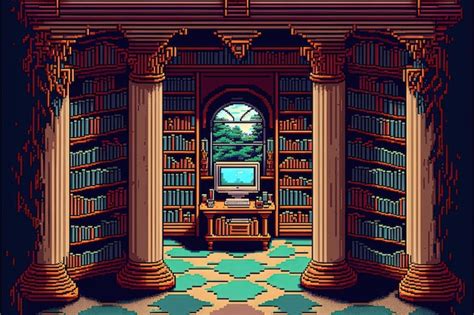 Premium AI Image | Pixel art old library book library background in ...